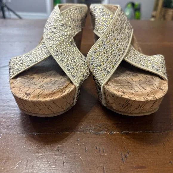 Corkys Women's Sandals with Rhinestone Embellishments - Cream and Gold size 7 - Picture 5 of 12
